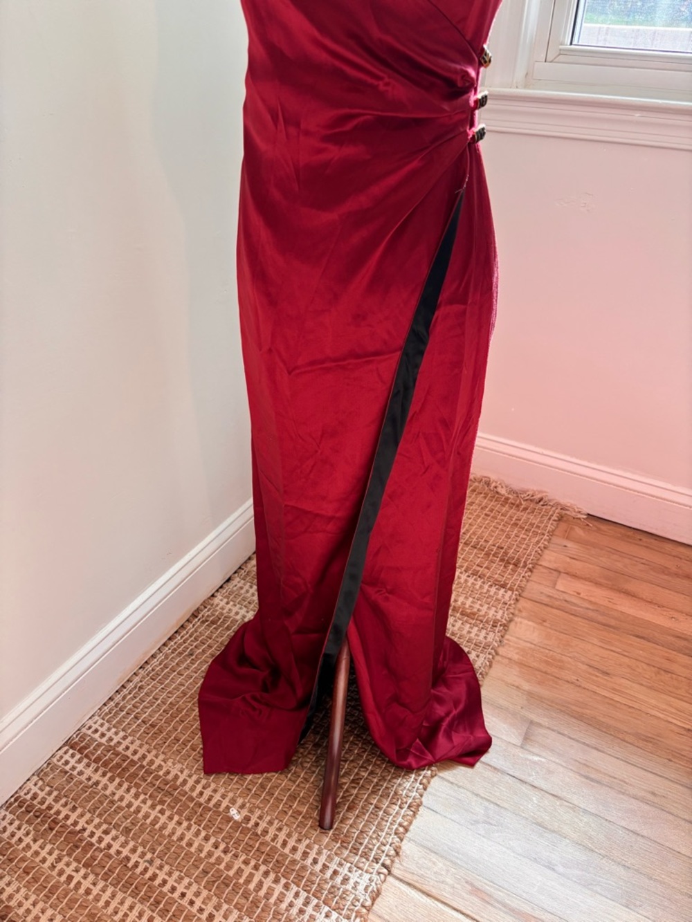 Sondra Falk Couture Scarlett Black Red Formal Wrap Dress Sample 4 Statement Bow - Picture 3 of 10